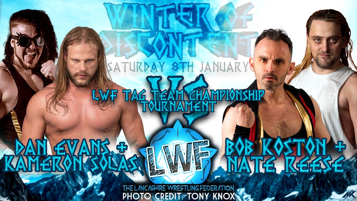 Kameron Solas joins Dan Evans to take on the bizarrely created team of Nate Reese and Bob Koston. Tag Team Championships on the line in Winter of Discontent's big tournament!
buytickets.at/thelancashirew…