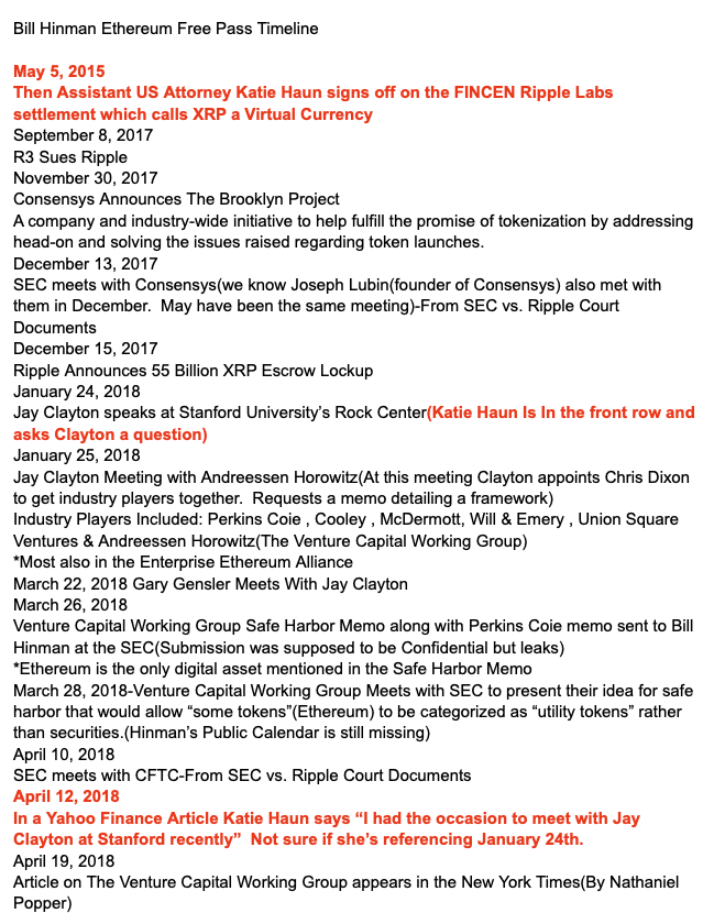 digitalassetbuy's tweet image. Updated the Bill Hinman ETH Free Pass timeline with new Katie Haun dates from @TAIGxrp .  I will repeat my standing offer to have anyone in the timeline on with @JohnEDeaton1 to go through the timeline and show us what's not factual. RETWEET