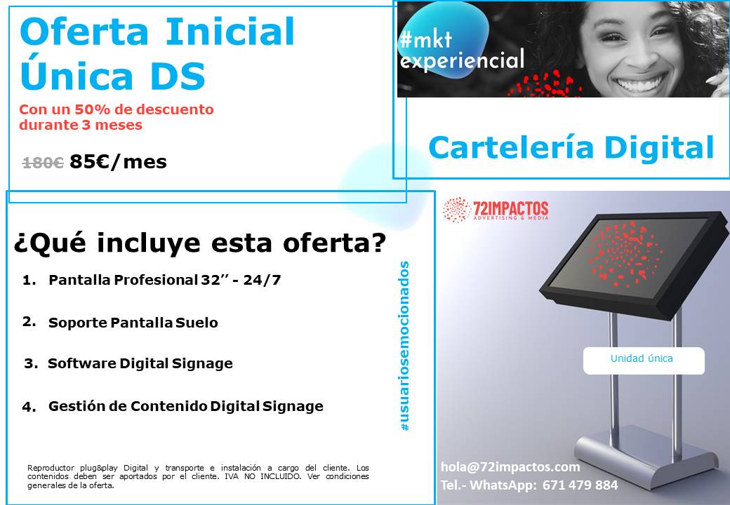 72impactos's tweet photo. Cartelería Digital para tu negocio
50% de descuento durante los 3 primeros meses. https://t.co/wRaDbtoYNZ