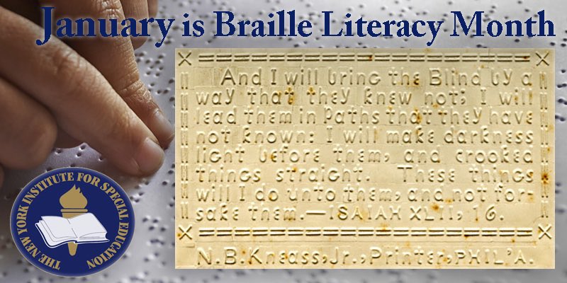 A graphic stating “January is Braille literacy month”