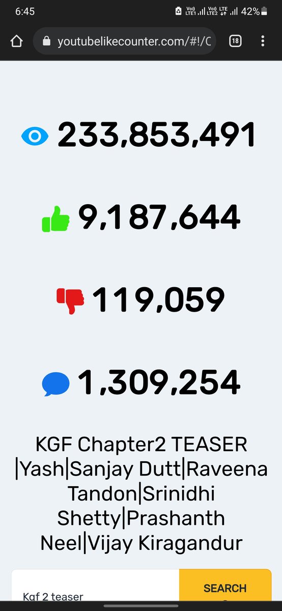 Just 250K Views to Complete 234M+ Views and 13K Likes to Complete 9.2M+likes for #KGFChapter2Teaser 

#KGFChapter2 #YashBOSS #KGF2onApr14