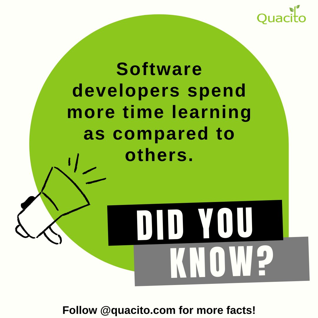 Quacito_LLC's tweet image. Software developers have a higher rate of learning than other professions. This makes
sense because, while change is rapid in all industries, it is swift in the ever-changing
technology field. 📊👨💻💡
#topsoftwaredevelopers #bestsoftwaredevelopers #softwarengineers #facts