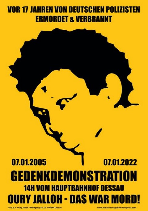 Oury Jalloh - ermordet durch deutsche Polizisten. Von einer mordenden Polizei, die vom Staat geschüzt wird. Am Freitag deswegen Gedenkdemo in Dessau #ouryjallohdaswarmord
<a href="/OuryJalloh/">InitiativeOuryJalloh</a>