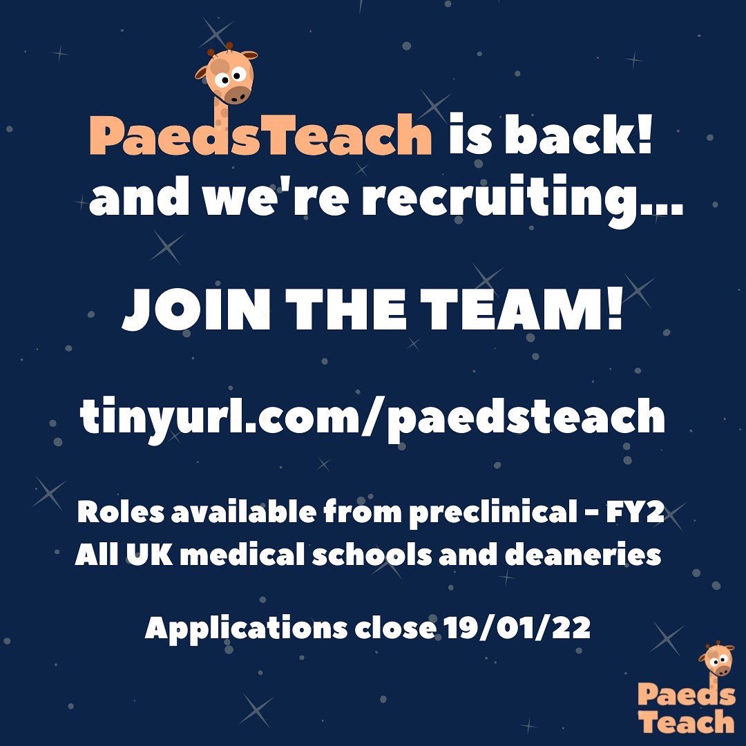 👀 Guess who’s back? 

We are SO EXCITED for PaedsTeach Series 2 in February and want you to be part of our team! 

We are looking for both medical students and FY doctors based in the UK. If you are interested, please visit tinyurl.com/paedsteach 

#paedsrocks