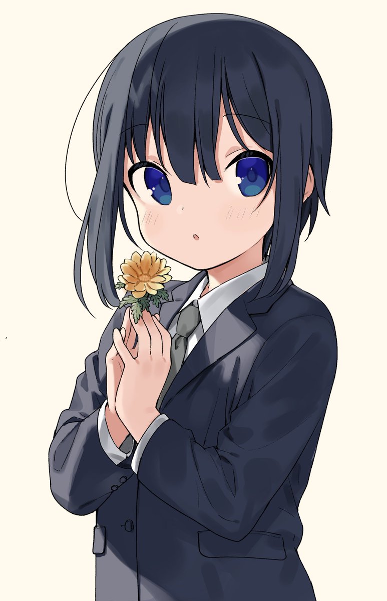 solo 1girl flower blue eyes necktie bangs holding  illustration images