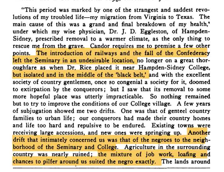 danieleleven32's tweet photo. As Black people moved near Union Seminary, Robert Lewis Dabney thought up a red-lining scheme, centered on the seminary's landholding. The scheme would prevent selling land to Black people, and would eventually "propagate itself," and "bring a good deal of money to the seminary" https://t.co/V45IVRITzt
