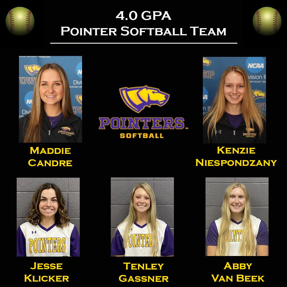 uwsp_softball's tweet photo. Shout out to these 5 members of the Pointer Softball Team for earning a 4.0 GPA in the Fall 2021 semester! Keep up the good work! #Team42 #pasttheline https://t.co/oMe6qj7xti