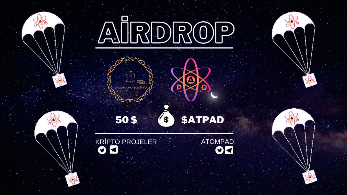 🔥 KRİPTO PROJELER X ATOMPAD AİRDROP 🔥
ATOMPAD RESMİ ONAYLI AİRDROP ETKİNLİĞİDİR. 
💎TOPLAM ÖDÜL :  50$ = $ATPAD💎5 KİŞİYE VERİLECEKTİR.  (KİŞİ BAŞI 10$ ATPAD)

⬇️NASIL KATILIRIM⬇️
giv.gg/zD0ftk 

<a href="/atompad_io/">AtomPad ⚛️</a> #ATPAD #kriptoprojeler #Cryptoprojects 
#airdrop #BSC