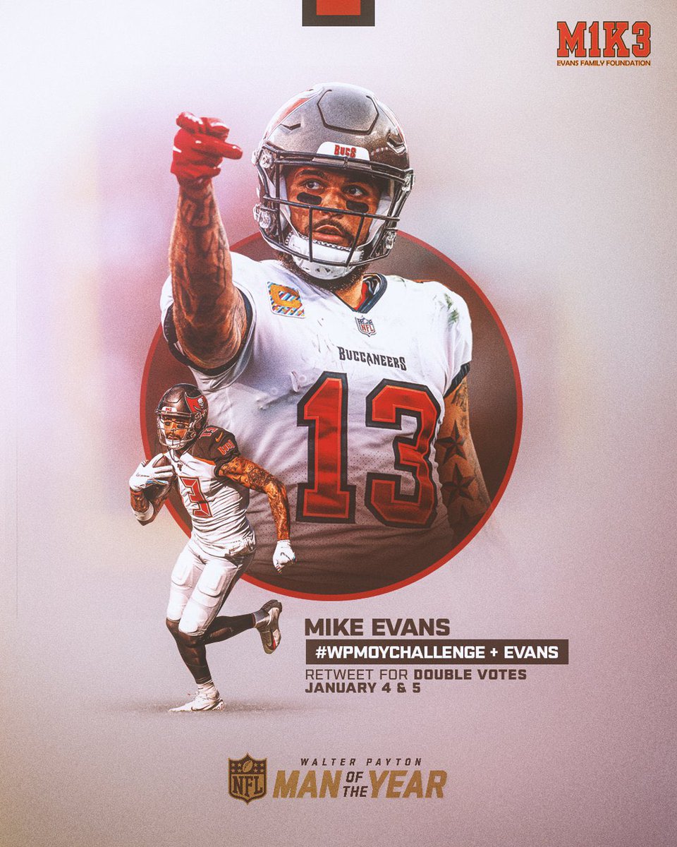 Ashli Evans (@ashlievans213) on Twitter photo RT to cast a double votes for <a href="/MikeEvans13_/">Mike Evans</a> today & tomorrow!
1 RT = 2 Votes #WPMOYChallenge Evans
<a href="/Nationwide/">Nationwide</a> RT to cast a double votes for <a href="/MikeEvans13_/">Mike Evans</a> today & tomorrow!
1 RT = 2 Votes #WPMOYChallenge Evans
<a href="/Nationwide/">Nationwide</a>
