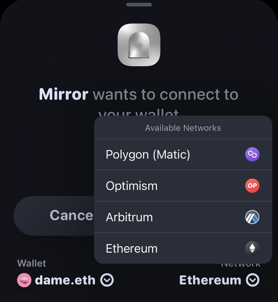 rainbowdotme's tweet image. when you use Rainbow, you can use whatever web browser you normally use on desktop or mobile and still connect your wallet

on the connection screen after scanning, you can even select the network or wallet you want to connect with