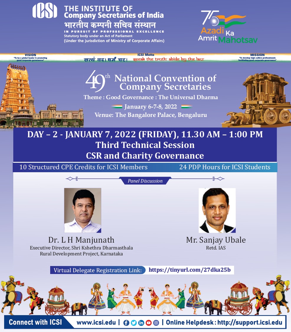 icsi_cs's tweet photo. #CSR and #CharityGovernance - Third Technical Session at the #ICSIConvention #ICSINationalConvention.  For virtual Registration log on to https://t.co/xO3lXPsSFY https://t.co/j6l1gsTW6A