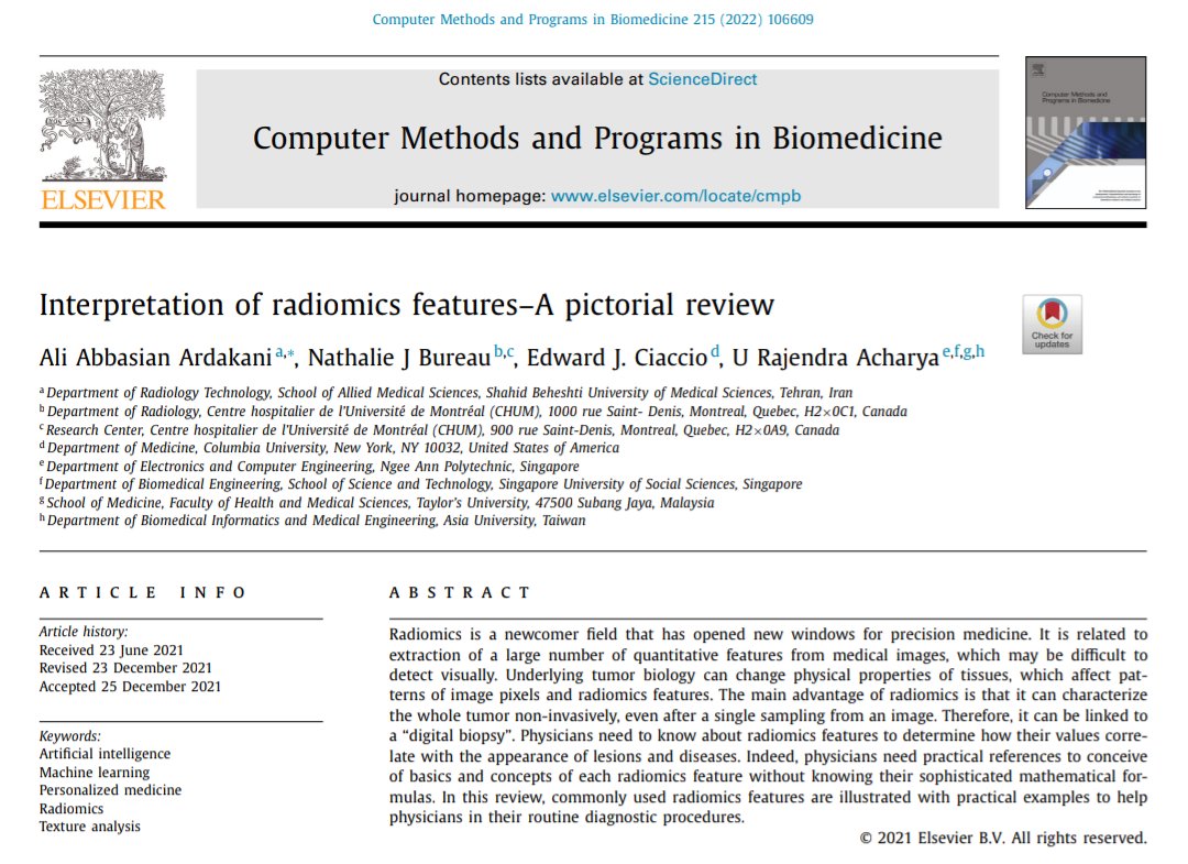 Alimedphysics's tweet photo. #Radiomics is not an incomprehensive and vague topic! Radiomics features can be interpreted easily! See our pictorial review in Computer Methods and Programs in Biomedicine via https://t.co/3MIidF35Hy
Thanks @EdwardCiaccio
 and @nj_bureau for collaboration. 
@comp_science https://t.co/CUuU1gRk4B