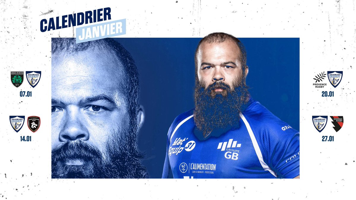 🗓 𝐂𝐀𝐋𝐄𝐍𝐃𝐑𝐈𝐄𝐑

𝐉𝟏𝟔 ✈ 🆚️ <a href="/UsmSapiacRugby/">USM Sapiac</a> : 07 janvier à 19h30.

𝐉𝟏𝟕 🏠 🆚️ <a href="/RouenNdieRugby/">Rouen Normandie Rugby</a> : 14 janvier à 19h30.

𝐉𝟏𝟖 ✈ 🆚️ <a href="/ProvenceRugby/">Provence Rugby ⚫️🏉</a> : 20 janvier à 20h45.

𝐉𝟏𝟗 🏠 🆚️ <a href="/OyonnaxRugby/">Oyonnax Rugby</a> :  27 janvier à 20h45.

#AllezColomiers 
#BleusFoncez 🔵⚪🕊
