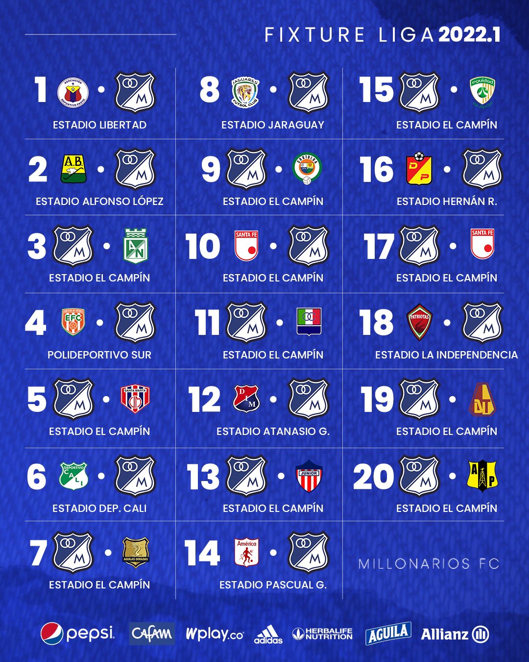 Millonarios FC on Twitter "Este es nuestro Fixture para la Liga 20221
