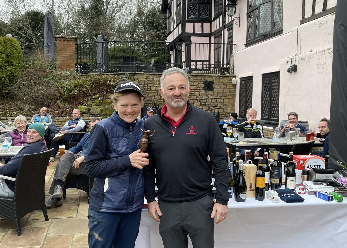 MemberMh's tweet photo. Congratulations to our first winners of the year - Steve Pye wins the Goodfellowship cup with a massive 43 points off 10 handicap. Julia Hoskins takes the lady’s trophy with an excellent 33 on a wet &amp; LONG #Waterfall course. A great day was had by all! #manningsheath #sussexgolf https://t.co/3lunlYsErY
