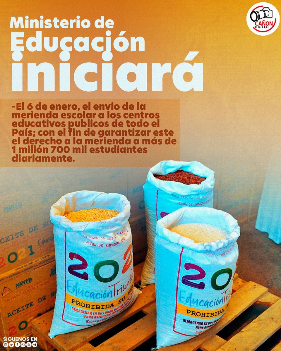 CanDigital2's tweet photo. El 6 de enero, inicia  envío de merienda  escolar.
#2022EsperanzasVictoriosas https://t.co/jUwupAUztY