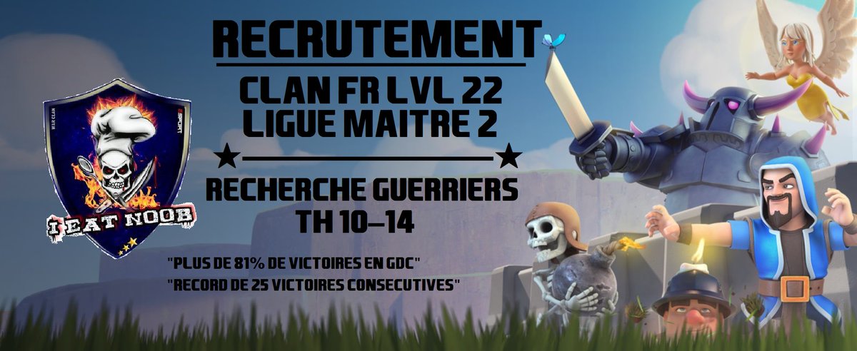 Bonjour l'amis, si tu recherches un clan, viens tenter l'expérience chez IEN .
Clan français de niveau 22 classé en ligue Maître 1 et 6ème clan français avec le plus de victoires en GDC, nous recherchons en permanence de nouveaux joeurs Th10 à Th14 👍
discord.gg/uxwhwBADTG