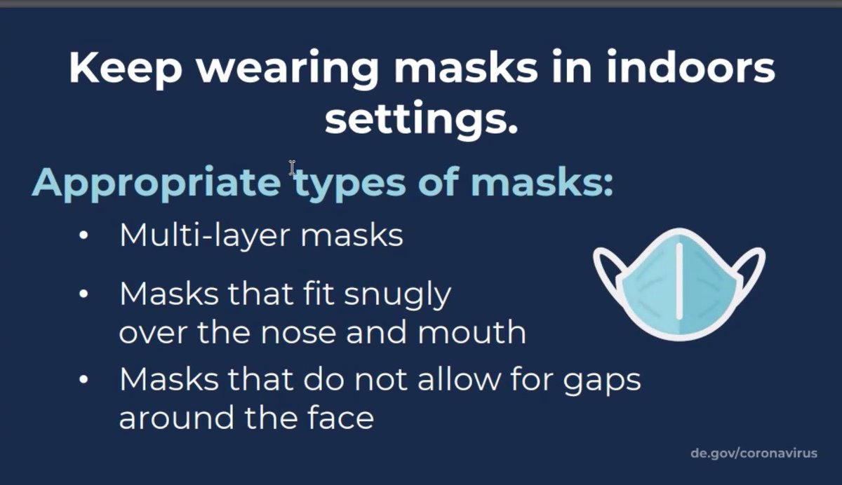 Delaware_DHSS's tweet photo. Public Health Director Dr. Karyl Rattay says because of the highly contagious nature of Omicron, "We need to step up our mask wearing." #MaskUpDE #netde #healthde https://t.co/3XYPLc5NLu