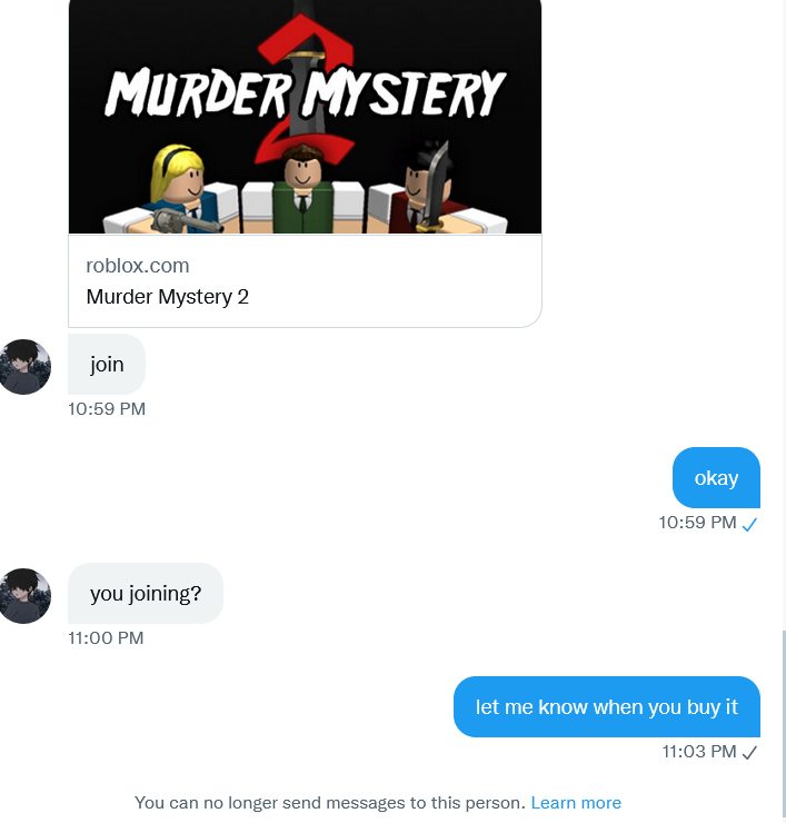 i got scammed by @.khy2981, they just blocked me, we were going to do a trade for eternal II for robux, they said they had 'proofs' on their account, here's proof of how they scammed me :// please rt this 
#roblox #robux #mm2 #mm2gws #giveaway #rh #royalehigh #adoptme #amtrades