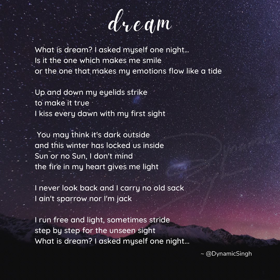 What is dream? I asked myself one night…✨

“Poetry is the mirror of your true self”🪞This way of expression is very personal to me and makes me feel light and effortless whenever mother nature inspires me to pour my words on the paper ✍🏼 #poetry #poem #poetrylovers