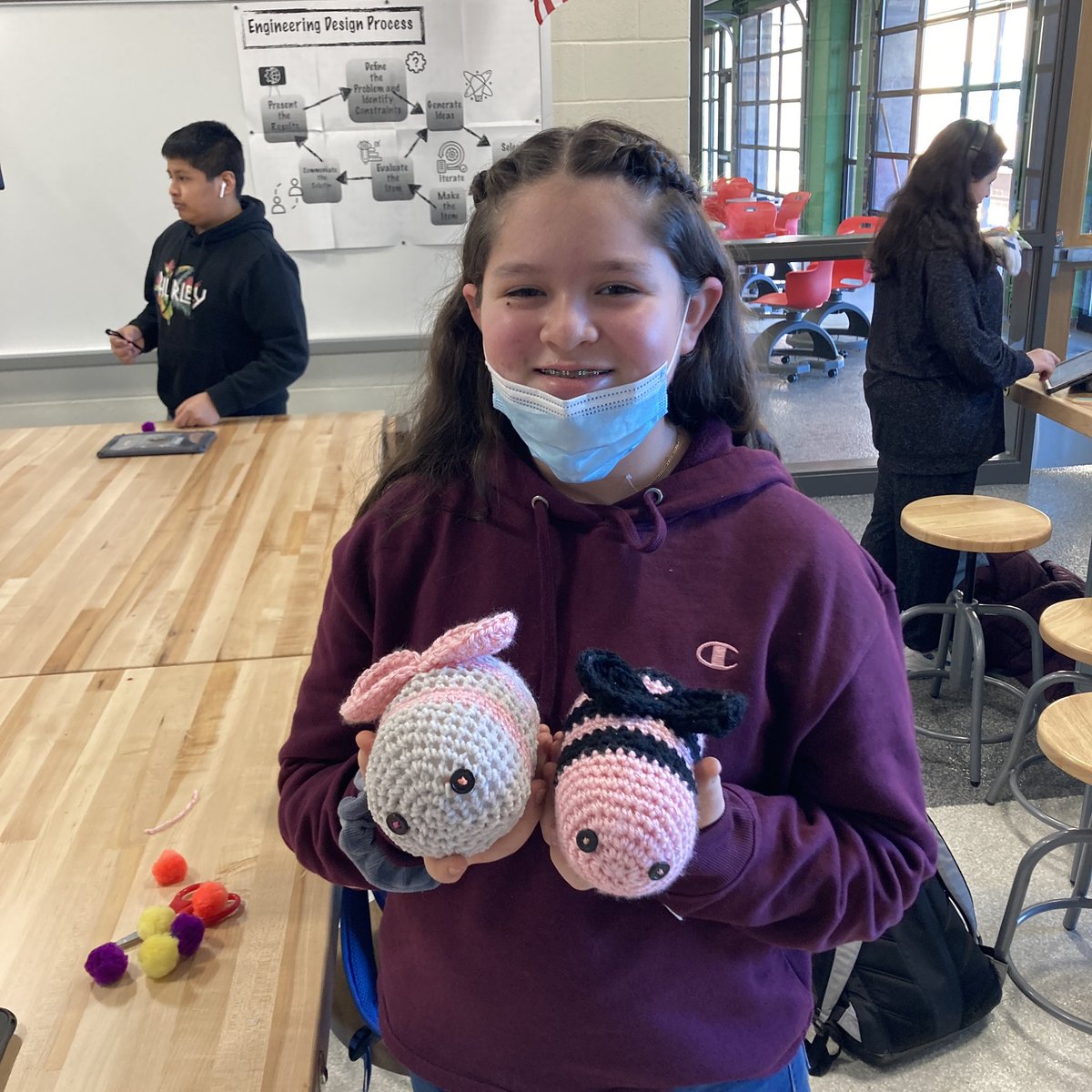 Emily and her bees!!! Super proud of this young lady and her crochet passion project! Emily has worked hard and created something amazing!!! #BSMSPassionProject #crochet #7thGrade #bsespride #bermbuzz