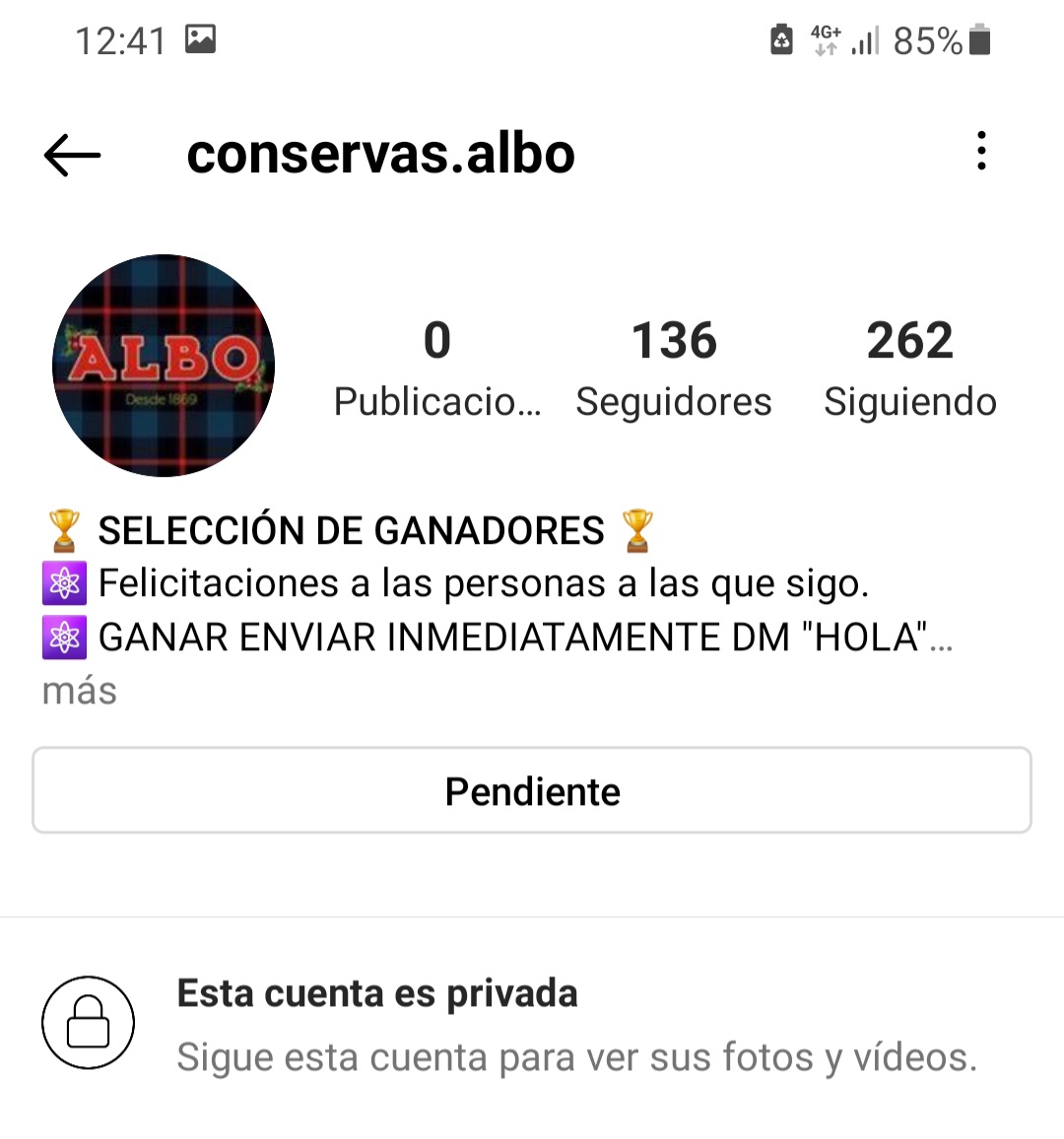 Me gustaría que <a href="/ConservasALBO/">Conservas ALBO</a> me contestara a la pregunta que le he hecho por DM en IG.... Es suya esta cuenta que me envía mensajes?