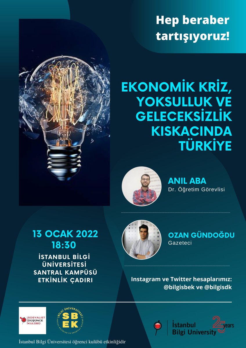13 Ocak’ta saat 18:30’da sevgili <a href="/realAnilAba/">Anıl Aba</a> ile birlikte Bilgi Üniversitesi Sosyal Bilimler ve Edebiyat Kulübünün etkinliğinde olacağız. İlgilisine duyurulur.  <a href="/BilgiSBEK/">Bilgi Sosyal Bilimler ve Edebiyat Kulübü</a>