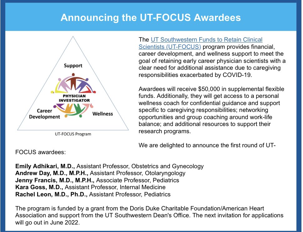 Congrats to our very own Lung lady, Dr. Kara Goss for being chosen to the inaugural class of UT FOCUS scholars! We love to see so much female representation! <a href="/DrKaraGoss/">Kara Goss</a> @swag_utswim @UTSWNews