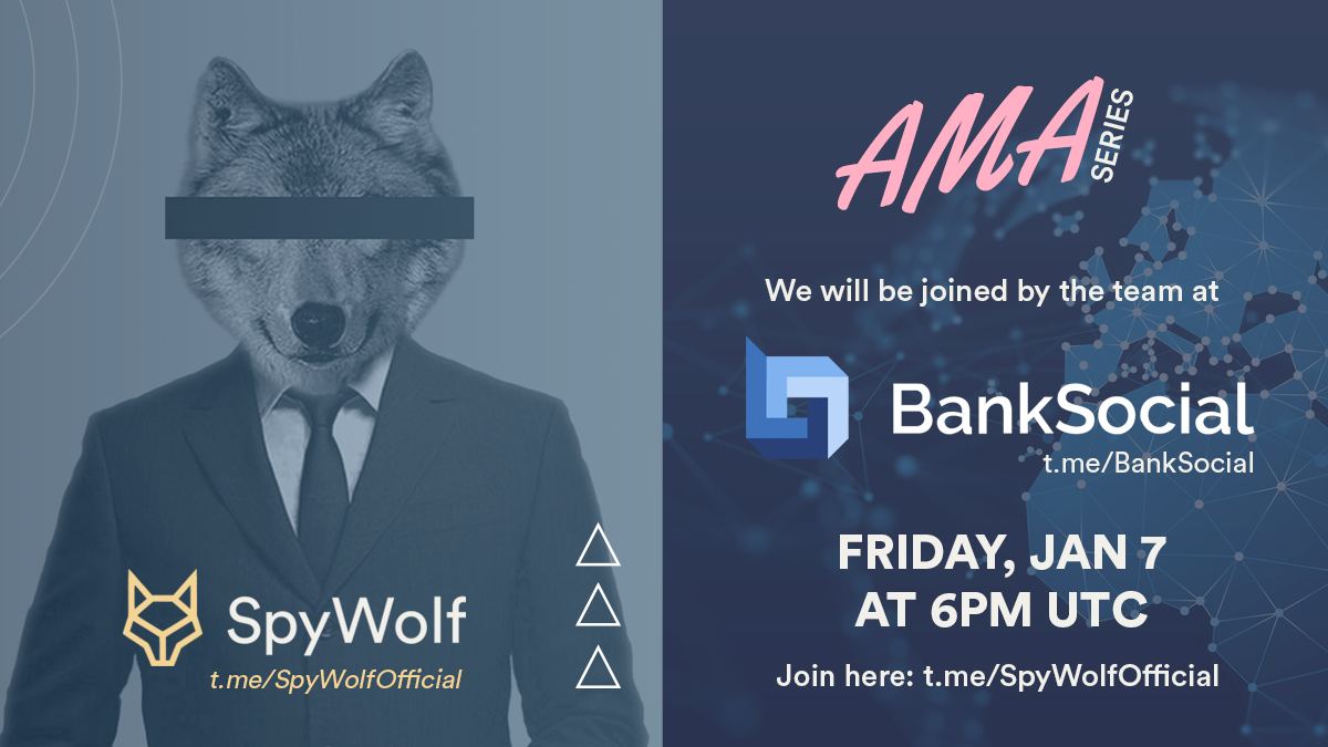 BANKSOCIALio's tweet photo. Looking forward to chatting with our favorite #scam finding team! 

Join us on Friday @ 6PM UTC for a special #AMA where we discuss #scams in the crypto space with @SpyWolfNetwork 

#CryptoSafe #ETH #BNB #BTC https://t.co/e1s3PWtDXA