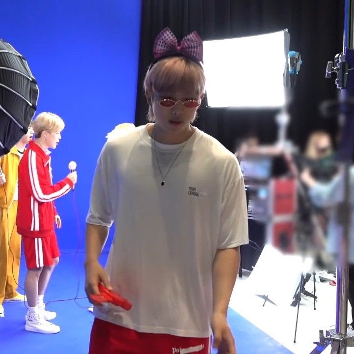 njscenery's tweet photo. namjoon and cute ribbon on his hair https://t.co/Xg0dbrD0Fn