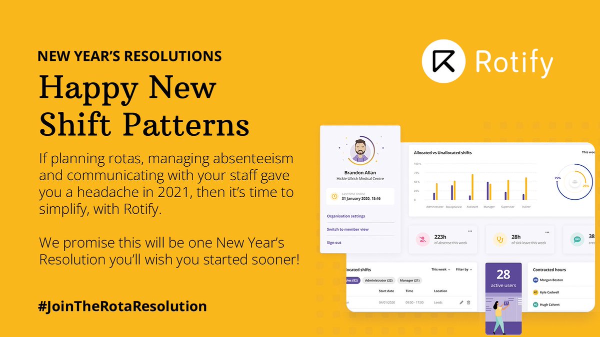 🎉 HAPPY NEW SHIFT PATTERNS!

If planning rotas, managing absenteeism and communicating with staff gave you a headache in 2021, then it's time to simplify, with Rotify.

Find out more 💻 app.livestorm.co/rotifyuk/rotif…

#JoinTheRotaResolution
