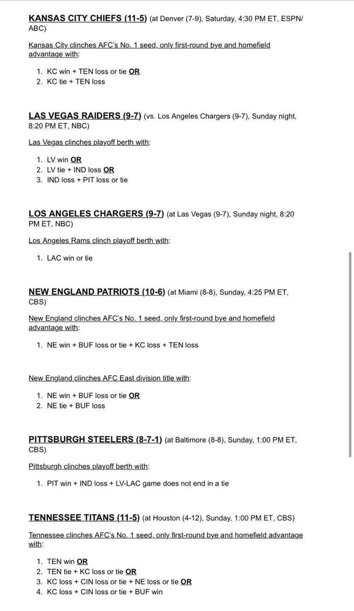 AdamSchefter's tweet photo. 2021 NFL Playoff Scenarios for Week 18: https://t.co/PqB4IDQaXv