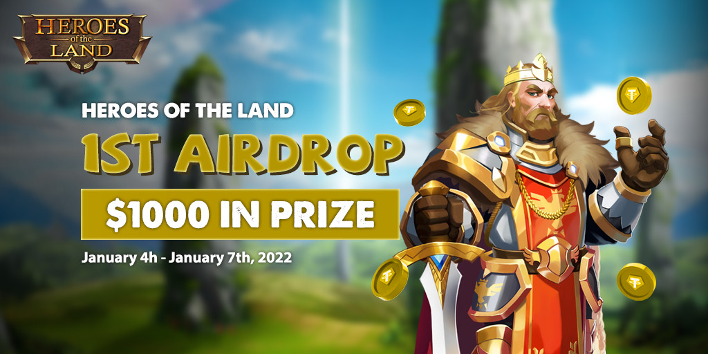 🎁 𝐇𝐄𝐑𝐎𝐄𝐒 𝐎𝐅 𝐓𝐇𝐄 𝐋𝐀𝐍𝐃𝐒 - 𝟏𝐬𝐭 𝐀𝐈𝐑𝐃𝐑𝐎𝐏 - $𝟏𝟎𝟎𝟎 𝐏𝐑𝐈𝐙𝐄 𝐈𝐍 𝐔𝐒𝐃𝐓 🎁

️🎉 Dear Community,

️🎉 We're glad to send you our first gift in the first week of the year 2022. 
👇 Click the link below to join our 1st airdrop:
gleam.io/87MHl/heroes-o…