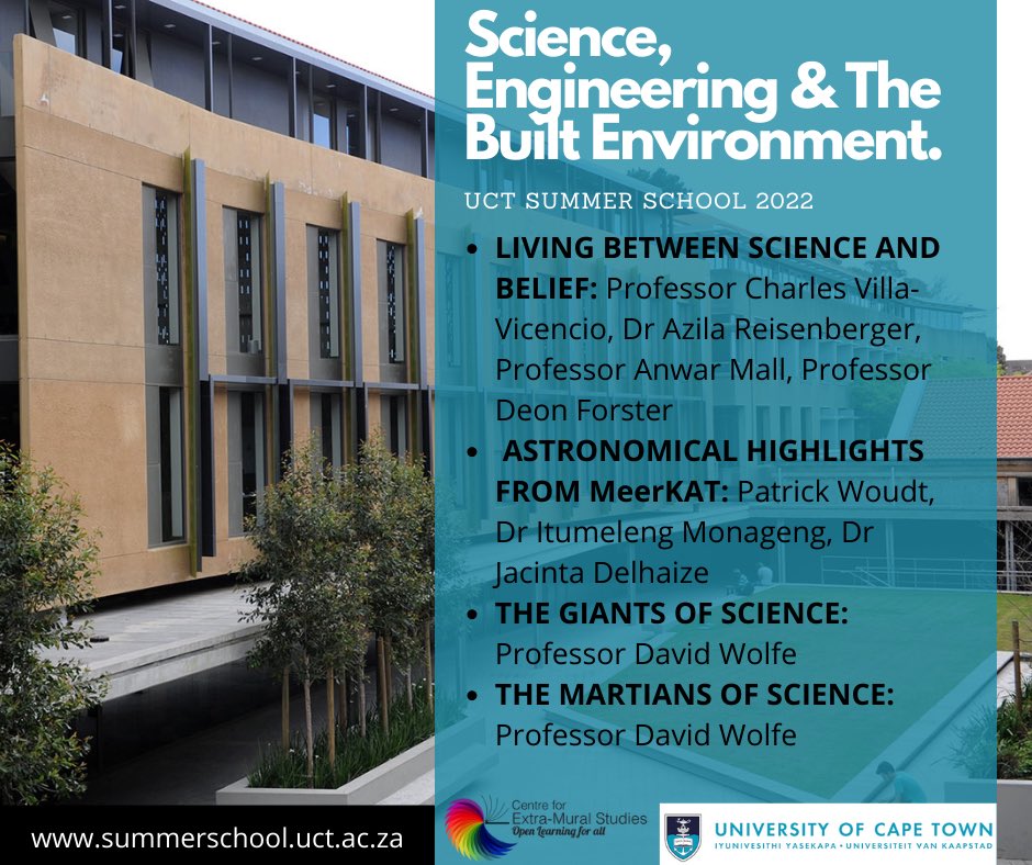 With a week away until UCT Summer School begins make sure to join in on high caliber lecture topics in Science, Engineering &amp; The Built Environment that are sure to spark an interest 🧪 🔭 🔬

Book your spot now <a href="/webtickets/">webtickets</a> 
Or visit: summerschool.uct.ac.za