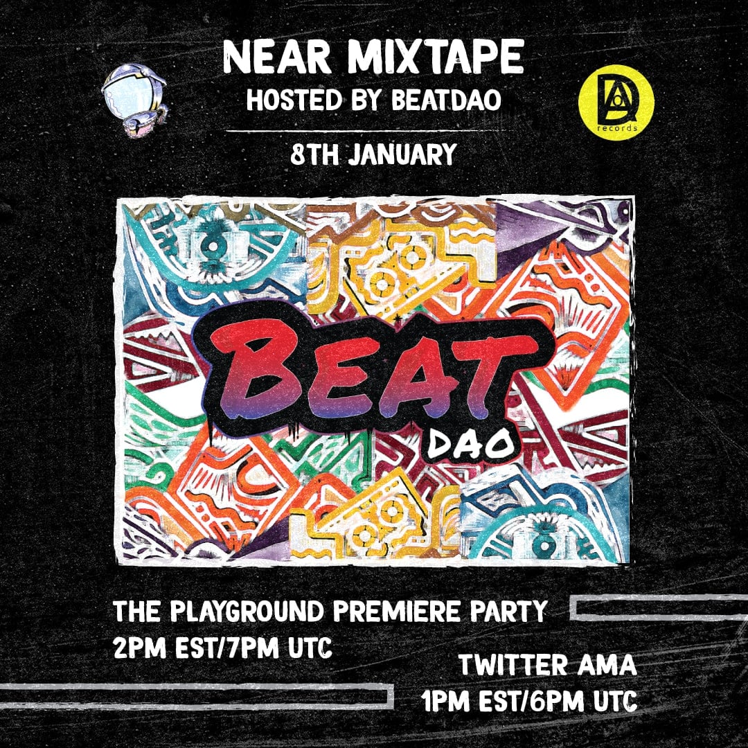beatdaonear's tweet photo. ⚠️8th of January⚠️ 

✅ 1PM EST/6PM UTC - AMA Session with @OnboardingDao 

✅ 2PM EST/7PM UTC - The #NEARmixtape listening party in The Playground (@DAOrecords_) 

🚀🪐 https://t.co/VeKJUYOB7u