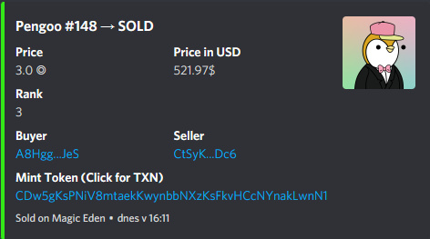 PengooNFT's tweet photo. Pengoo rank 3 sold for 3 SOL🔥🔥🔥

There were multiple sells around 1 SOL, the floor price is slowly rising and there are only 142 listed

LFG to the moon🚀🚀🚀

PEEP PEEP🐧 https://t.co/Kr4rVeD5pF