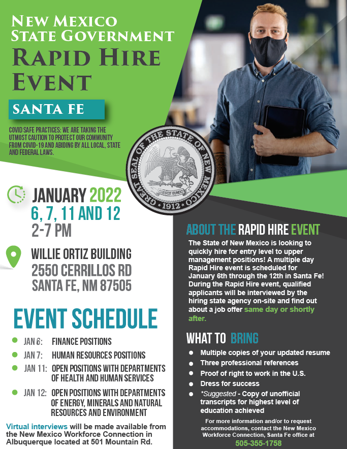 NMForestry's tweet photo. WE'RE HIRING! Join us on January 6, 7, 11, and 12th for the latest Rapid Hire Event. View open positions on the flyer below.
#jobs #jobsearch #NewMexico #forestry #timber #timbermanagement #forests #trees #wildfire #businessoperations #finance https://t.co/GlD0ThMPUP