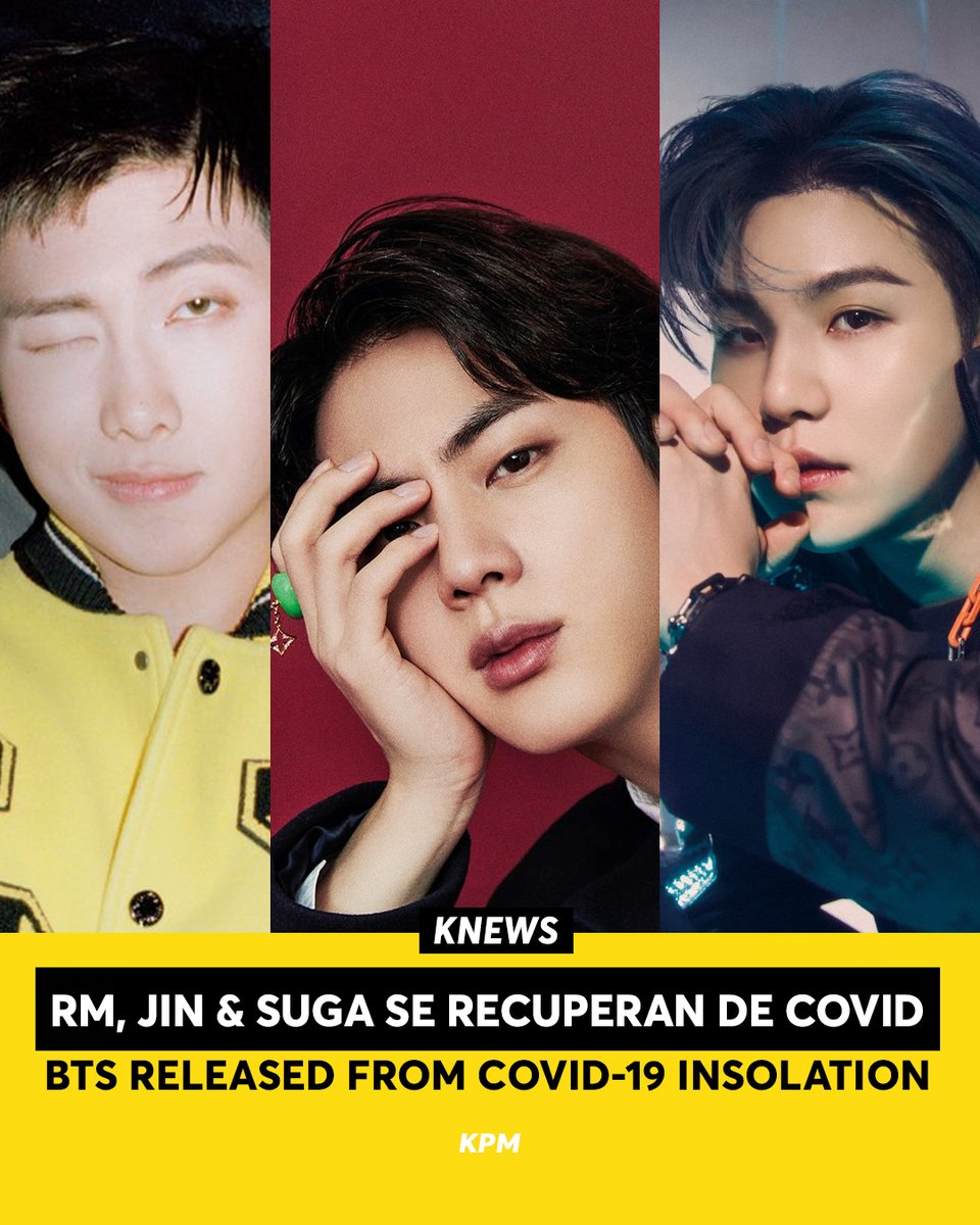 dabluonline's tweet photo. Los miembros de #BTS RM #Jin &amp; #Suga ya están completamente recuperados de COVID-19 😍 así lo informó hoy #BigHit a través de un comunicado. #KPM https://t.co/nurOH5T3u5