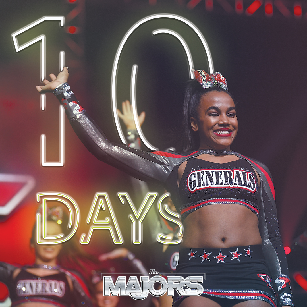 Oh hey, #MAJORS22. 👋👋👋 We are only 𝟏𝟎 𝐃𝐀𝐘𝐒 away from the 𝐁𝐈𝐆𝐆𝐄𝐒𝐓 night in all star cheerleading! RT if we will see you in Indy! 🤩