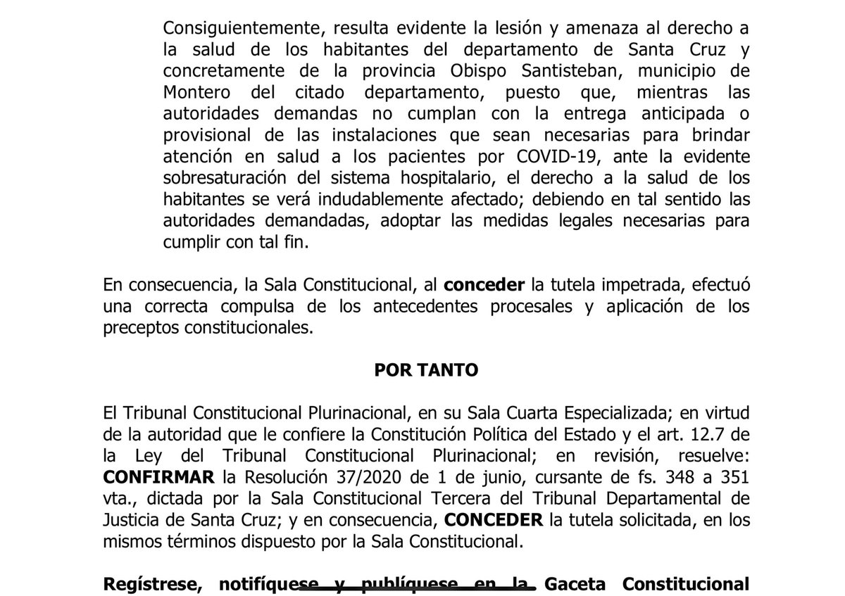 Abran el Hospital de Montero “Oscar Urenda”.
Inaudito, 200 camas y 12 UTIS sin utilizar mientras el #COVID19 azota a #SantaCruz. Están incumpliendo la sentencia constitucional 0008/2021-S4 que ordenó la apertura del hospital. Esto tiene responsabilidades.