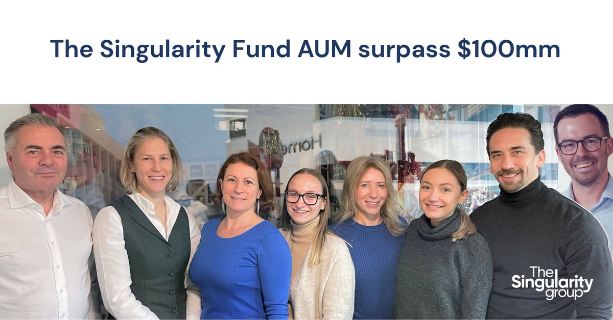 JoinSingularity's tweet photo. 2022 has started with a bang for us: At the turn of the year, The Singularity Fund exceeded the 100mm USD assets under management (AUM) mark. Happy New Year from the whole TSG Team! The full press release (in German): https://t.co/j2bZwlpoA8 #singularityfund #innovation https://t.co/Z7R6EzSyWc