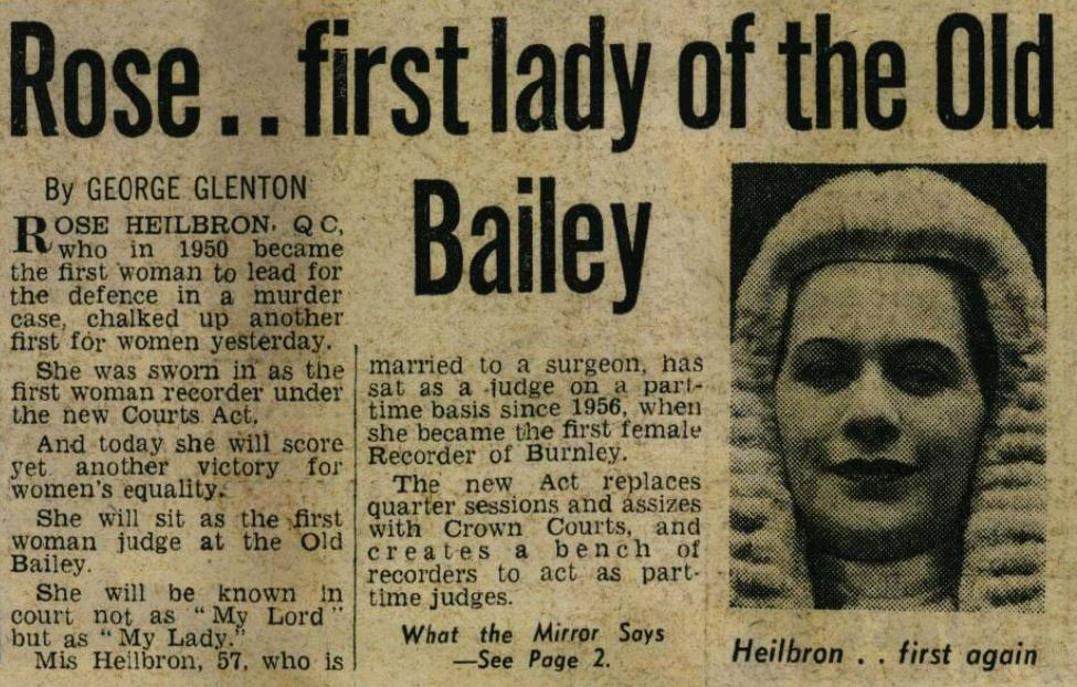 BNArchive's tweet photo. #OTD 50 years ago Rose Heilbron became the first woman judge to sit at the Old Bailey, as reports the Daily Mirror, 4 January 1972. Read more about Rose's remarkable legal career in this special blog: https://t.co/v9PH4FC4aW #OccupationHistory #WomenInHistory https://t.co/TuTDWpjLOw