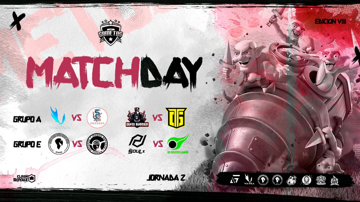 Liga Gametos - Clash Royale (@gametosliga) on Twitter photo MATCHDAY | Fase de Grupos
⭐ | Latam 🇲🇽
⚔️ | <a href="/VatraGaming/">VatraGaming</a> 🆚 <a href="/Dragons_CRC/">Dragons CRC</a>
⚔️ | <a href="/DeathWarriorCR/">©®Death Warrior</a> 🆚 <a href="/titans_ghost/">TITANS GHOST</a>
⭐ | Europa 🇪🇸
⚔️ | <a href="/MagnaEsport/">MAGNA ESPORTS</a> 🆚 <a href="/ethosCR/">Êthos™</a>
⚔️ | <a href="/GZGteamCr/">GZG Esport Team Cr</a> 🆚 <a href="/BePositiveCR/">Be Positive Gaming</a>
⭐ | Buena suerte a todos 🤩
#GametosCup MATCHDAY | Fase de Grupos
⭐ | Latam 🇲🇽
⚔️ | <a href="/VatraGaming/">VatraGaming</a> 🆚 <a href="/Dragons_CRC/">Dragons CRC</a>
⚔️ | <a href="/DeathWarriorCR/">©®Death Warrior</a> 🆚 <a href="/titans_ghost/">TITANS GHOST</a>
⭐ | Europa 🇪🇸
⚔️ | <a href="/MagnaEsport/">MAGNA ESPORTS</a> 🆚 <a href="/ethosCR/">Êthos™</a>
⚔️ | <a href="/GZGteamCr/">GZG Esport Team Cr</a> 🆚 <a href="/BePositiveCR/">Be Positive Gaming</a>
⭐ | Buena suerte a todos 🤩
#GametosCup