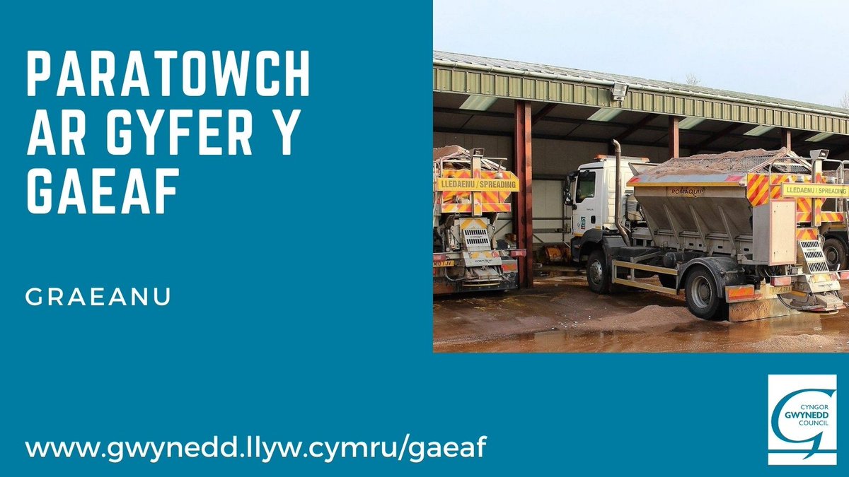 ❄️Gyda rhagolygon am noson oer iawn, bydd ein timau graeanu allan heno ac yn ystod oriau mân bore fory.❄️

Mae cyngor am baratoi at y gaeaf, yn cynnwys gwybodaeth am pa lonydd sy’n cael eu graeanu a mwy yma ⬇️ 
orlo.uk/GWYNEDD_4UzeN