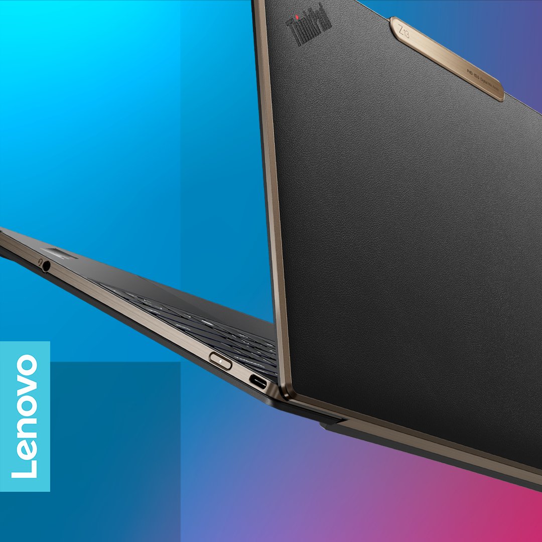 Lenovo's tweet photo. The all-new @LenovoThinkPad Z13 combines style with sustainable materials &amp; compostable packaging.

Available in recycled vegan leather or recycled aluminum.

Learn More: https://t.co/DokUXGsr5t | #LenovoCES #CES2022