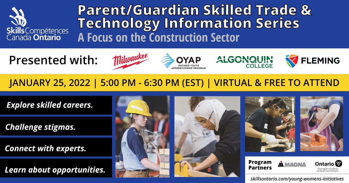 The construction sector is full of amazing opportunities. Our Parent/Guardian Skilled Trade &amp; Technology Info Series is all about exploring skilled careers and challenging stigmas. Attend on January 25th with your kids for #free!

Sign up at form.jotform.com/213325343650246!