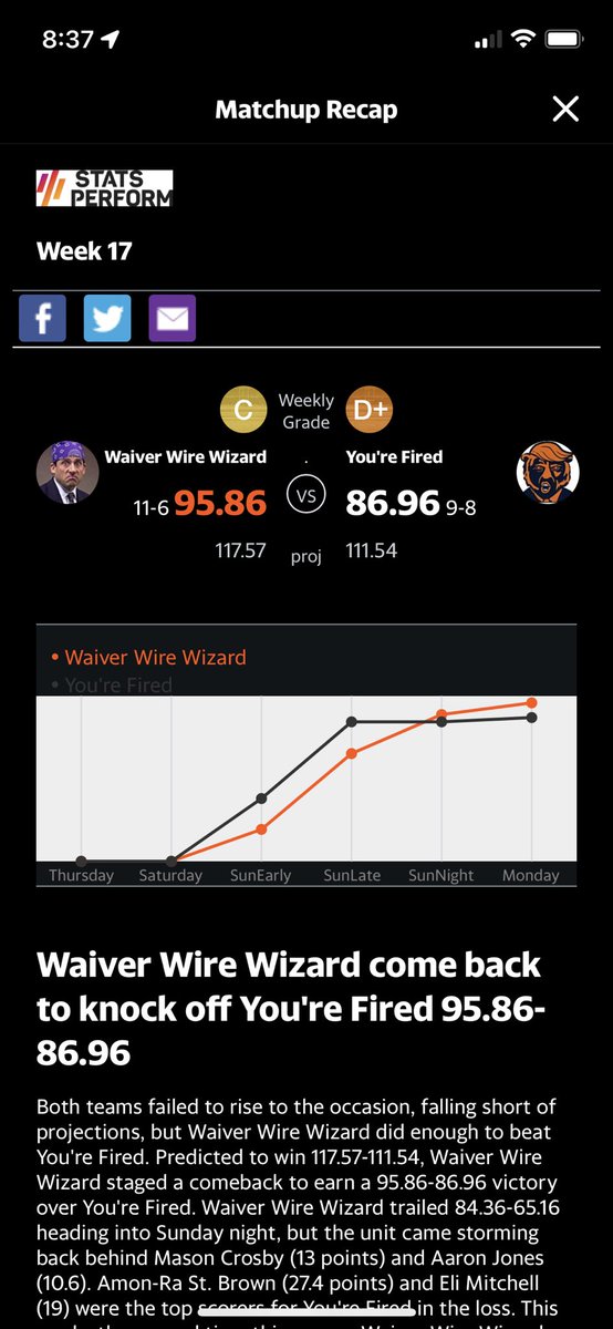 nathan_karsten's tweet photo. @YahooFantasy Gotta hate when you win the ship but the match recap gives the W to your opponent by not counting any Najee points 😂🤦‍♂️ https://t.co/rvjo3fzEl9
