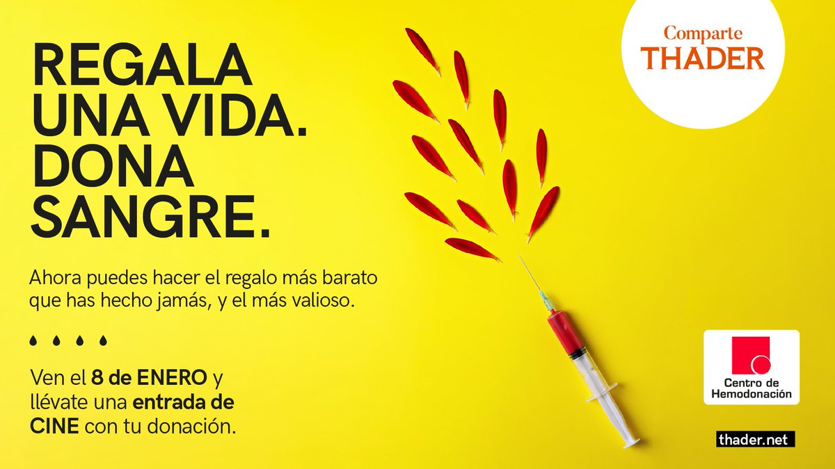 CCTHADER's tweet photo. ❤️ ¡Contamos contigo! 🤗
Este sábado 8 de enero te esperamos en THADER. ¡Te llevarás una entrada de cine con tu donación! 🎬
@DonarSangreMU
#DonaSangre #ComparteThader https://t.co/xYRZykzcuQ
