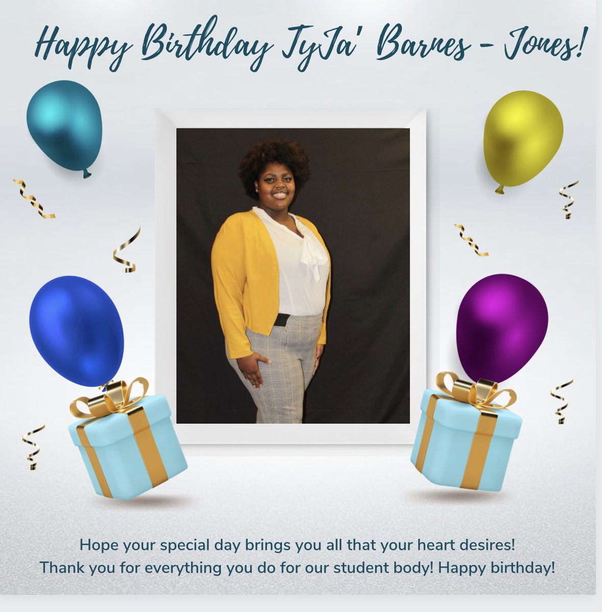 TyJa’ Barnes-Jones serves as our amazing and oh so lovely Student Government Association President and she is celebrating a birthday today! Be sure to send her lots of birthday wishes and love! 🥳🥳