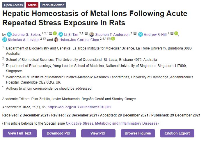 antioxidants_OA's tweet photo. 📖Read our newly published paper "#Homeostasis of #Metal Ions Following Acute Repeated #Stress Exposure in Rats" by Dr. Spiers et al. @spiers_g @ChenCortina 

👉Find more details at https://t.co/EMiKJceD18 https://t.co/KoMgvnTvqy